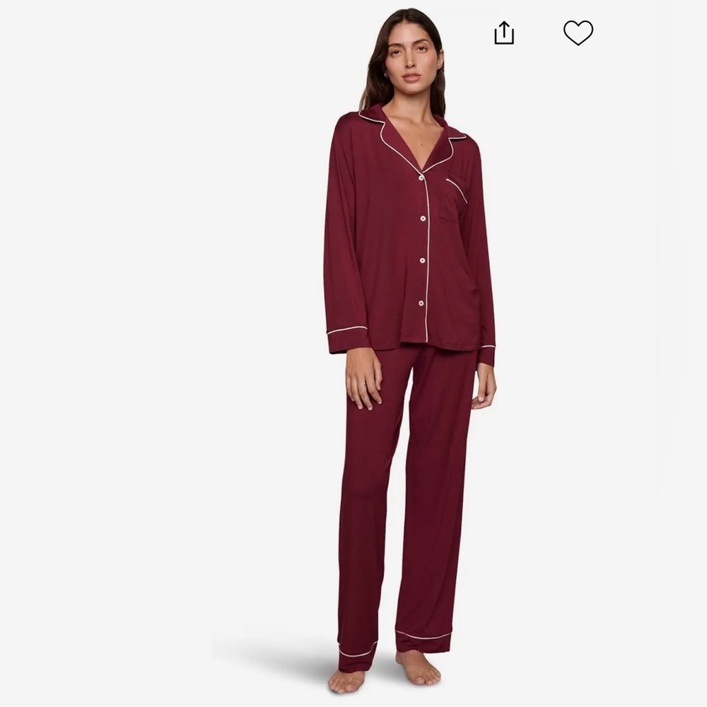 Eberjey Burgundy Pajama Set with Contrast Piping